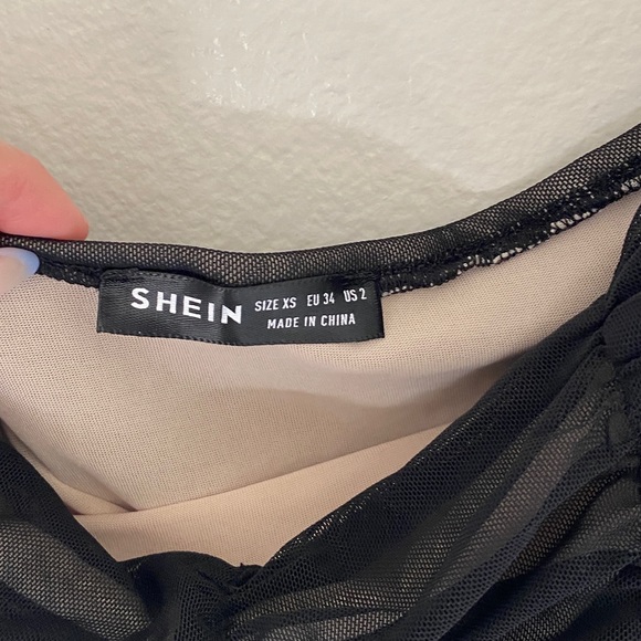 Black & Nude Off Shoulder Split Thigh Mesh Dress - Picture 8 of 13